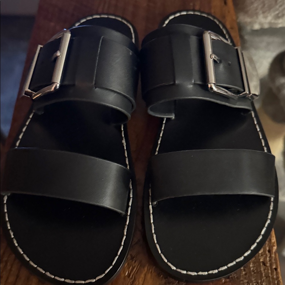 Women’s Marc Fisher Black and Silver Buckle Sandals
